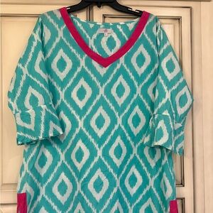 Seafoam green and pink geometric dress/coverup